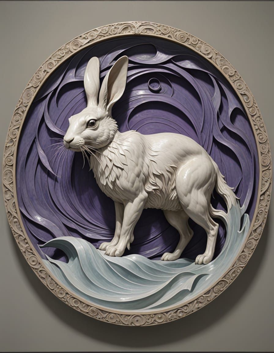 Wild Hare and Sea Monster in Tonalist Style