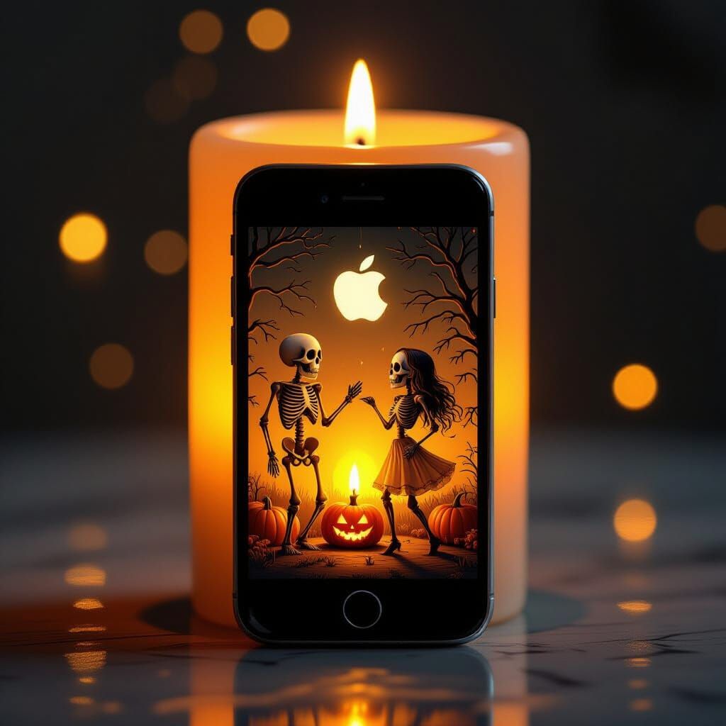 Candlelit Halloween Dance with Pumpkin Skeleton Couple