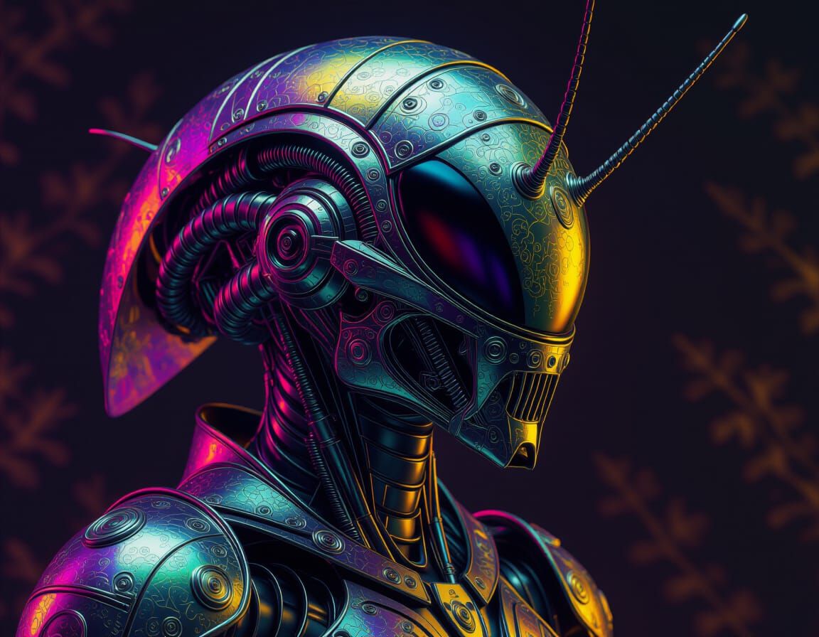 Rainbow Cyborg Head in Rembrandt Lighting