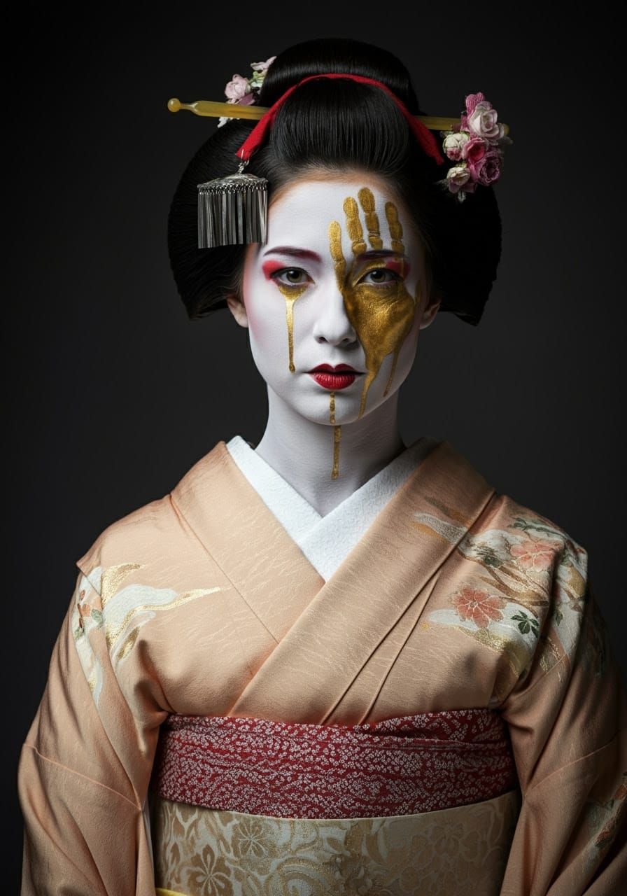 Geisha with Oozing Handprint on Face