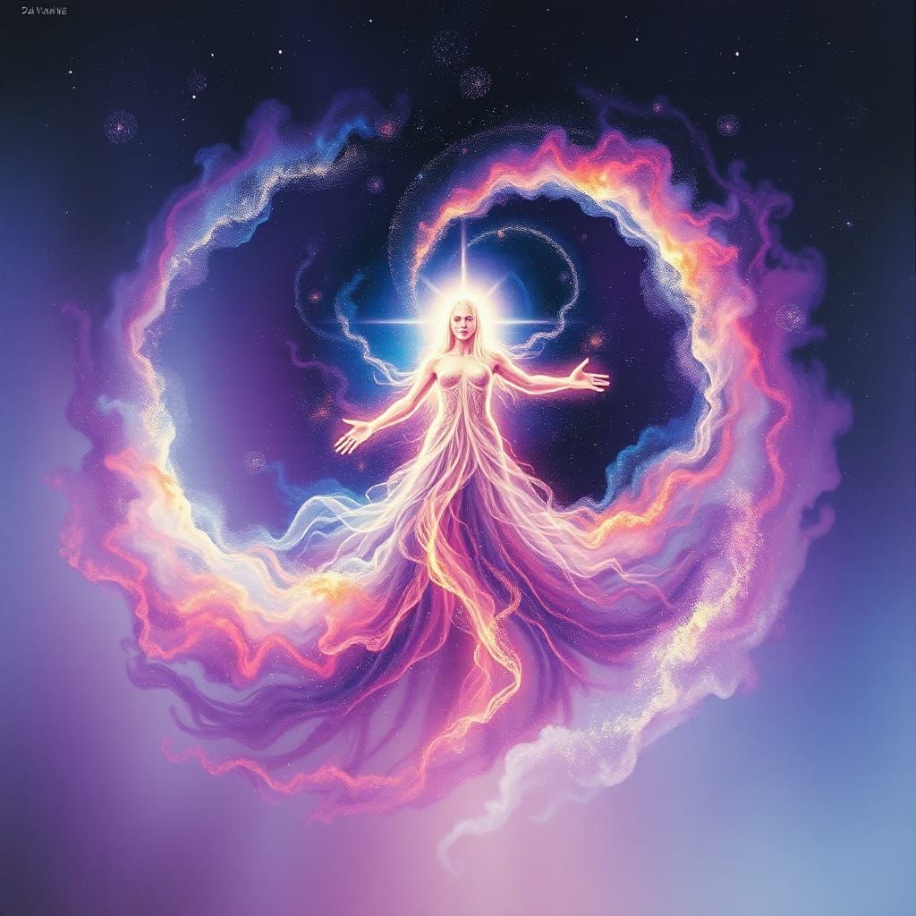 Celestial Being Emerges from Stardust Vortex