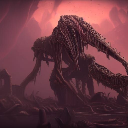 Monstrous Alien Horror Rises: Detailed Matte Painting