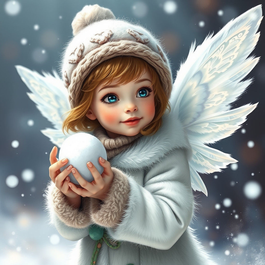 Snowball Fairy with White Wings in Hyperrealistic Style