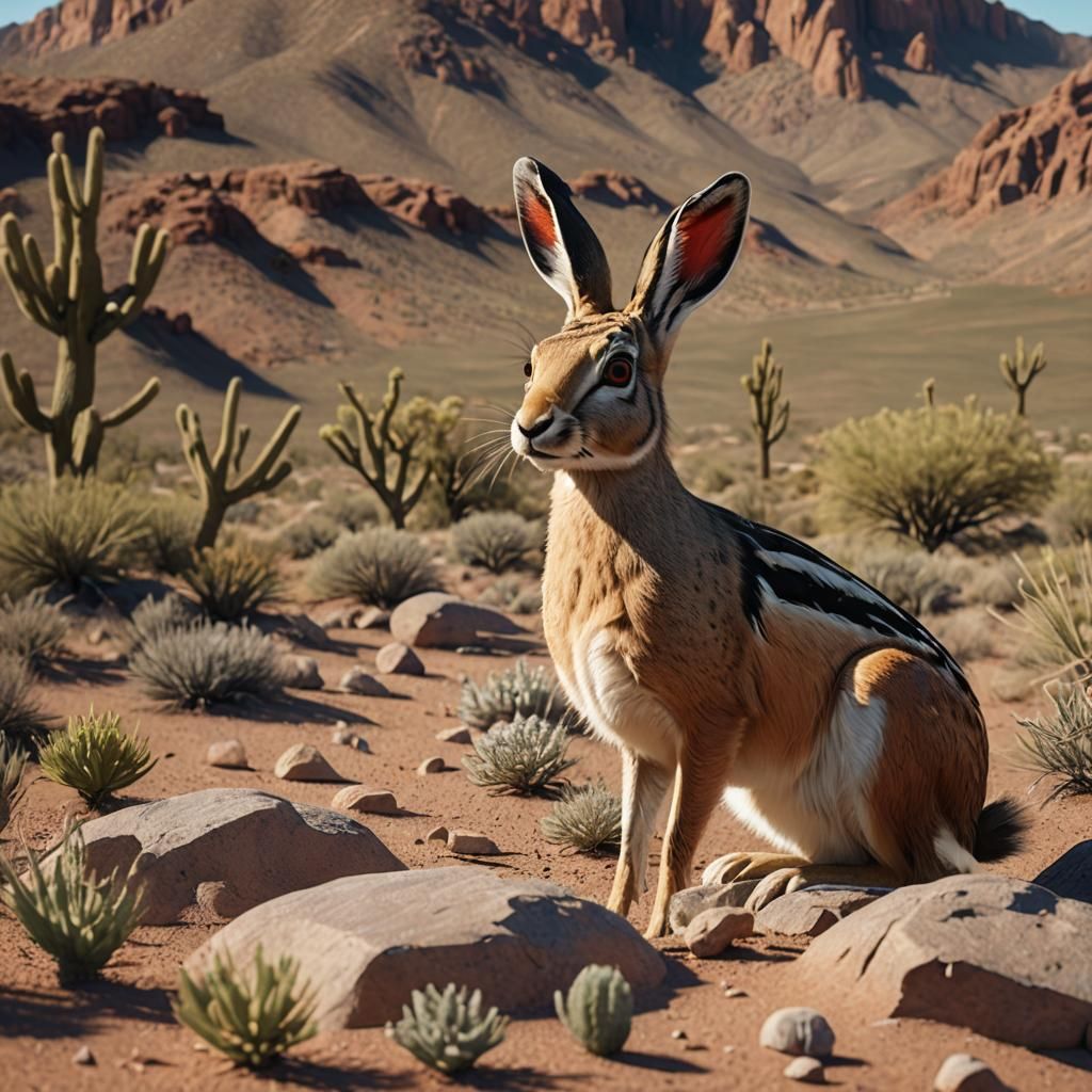 Woodpecker Jack Rabbit Antelope Portrait in Desert