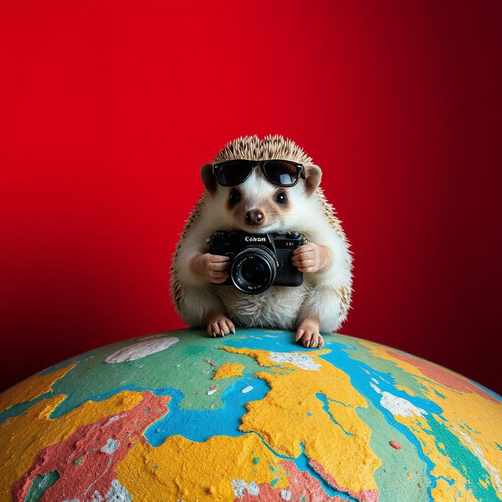 Hedgehog Photographer on Earth in Abstract Expressionist Sty...