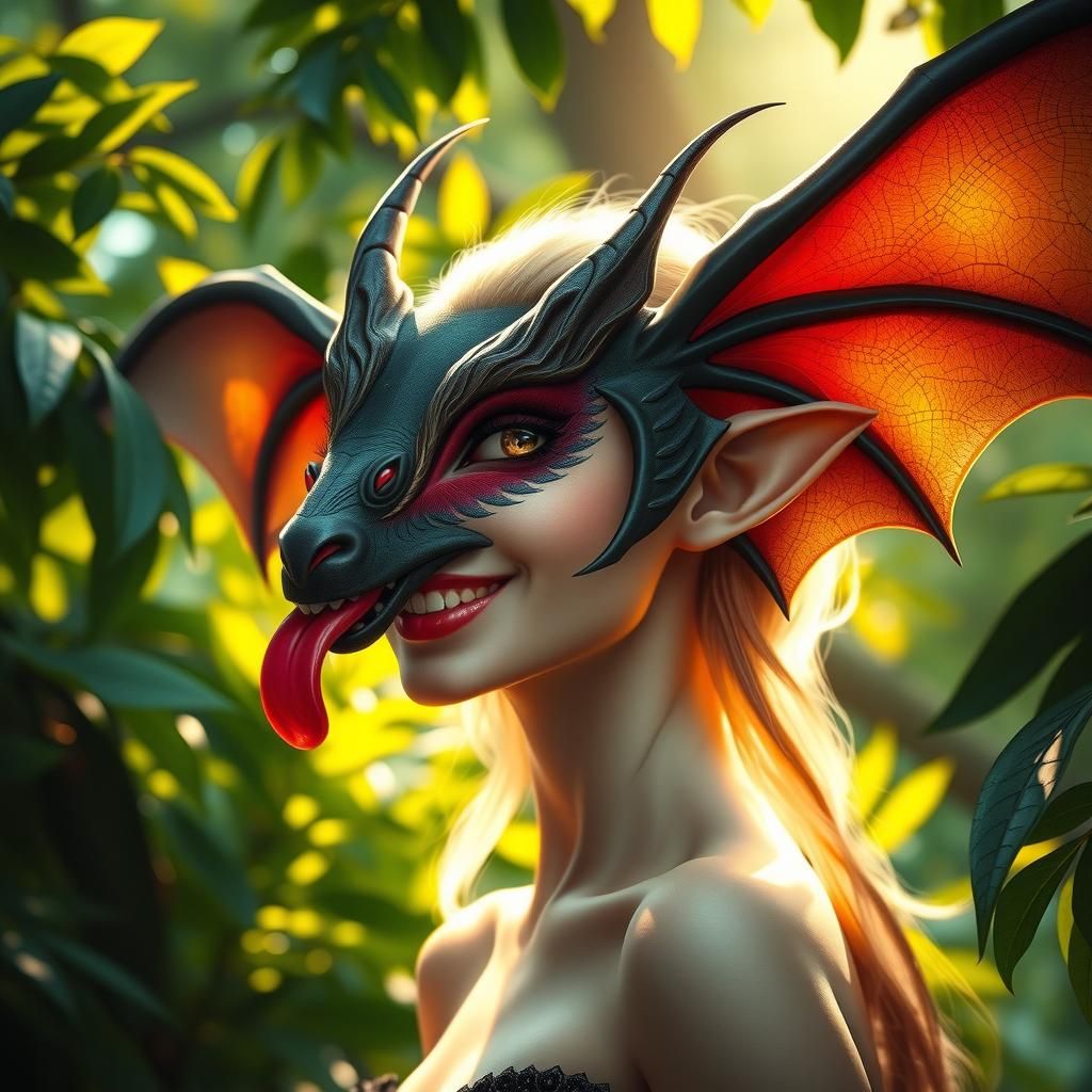 Elegant Chimera Portrait in Lush Forest