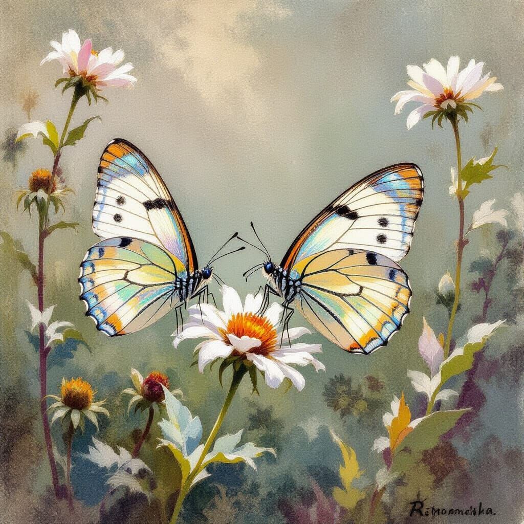 Confused Butterfly in Faded Garden, Watercolor Style