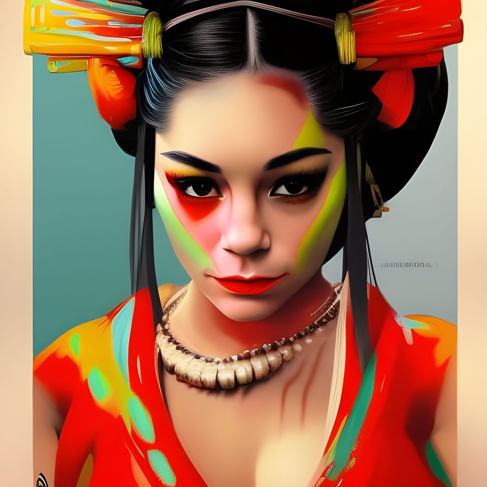 Geisha in Fighting Stance, Hyperrealistic Digital Art