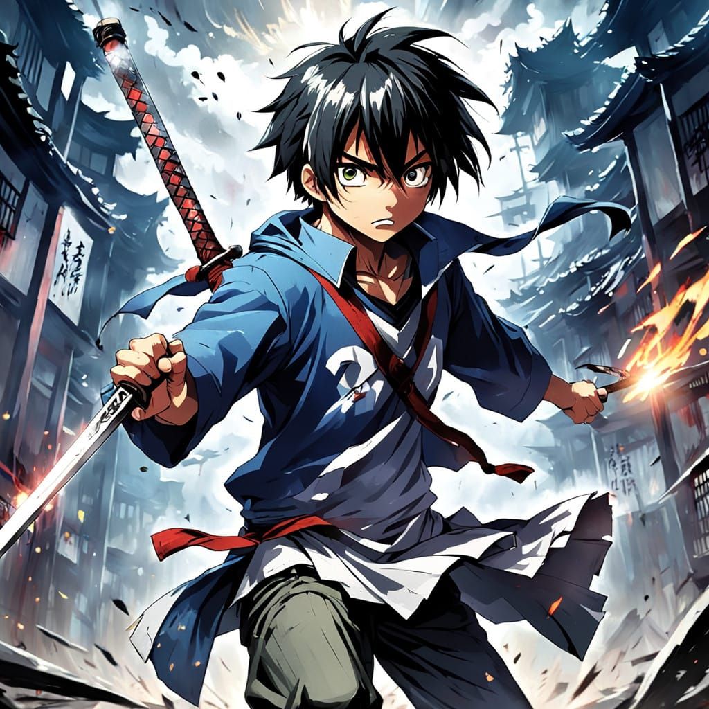Boy Defies Dark Foe in Epic Anime-Inspired Battle