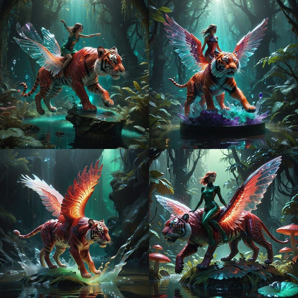 Surreal Art Deco Vision of a Girl Riding a Gelatinous Tiger