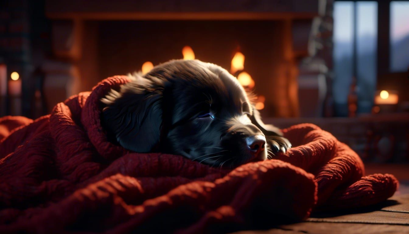 Newfoundland Puppy Sleeping in Owner's Lap