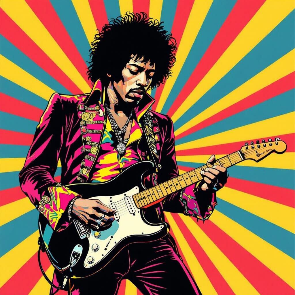 Jimi Hendrix in Roy Lichtenstein Pop Art Style