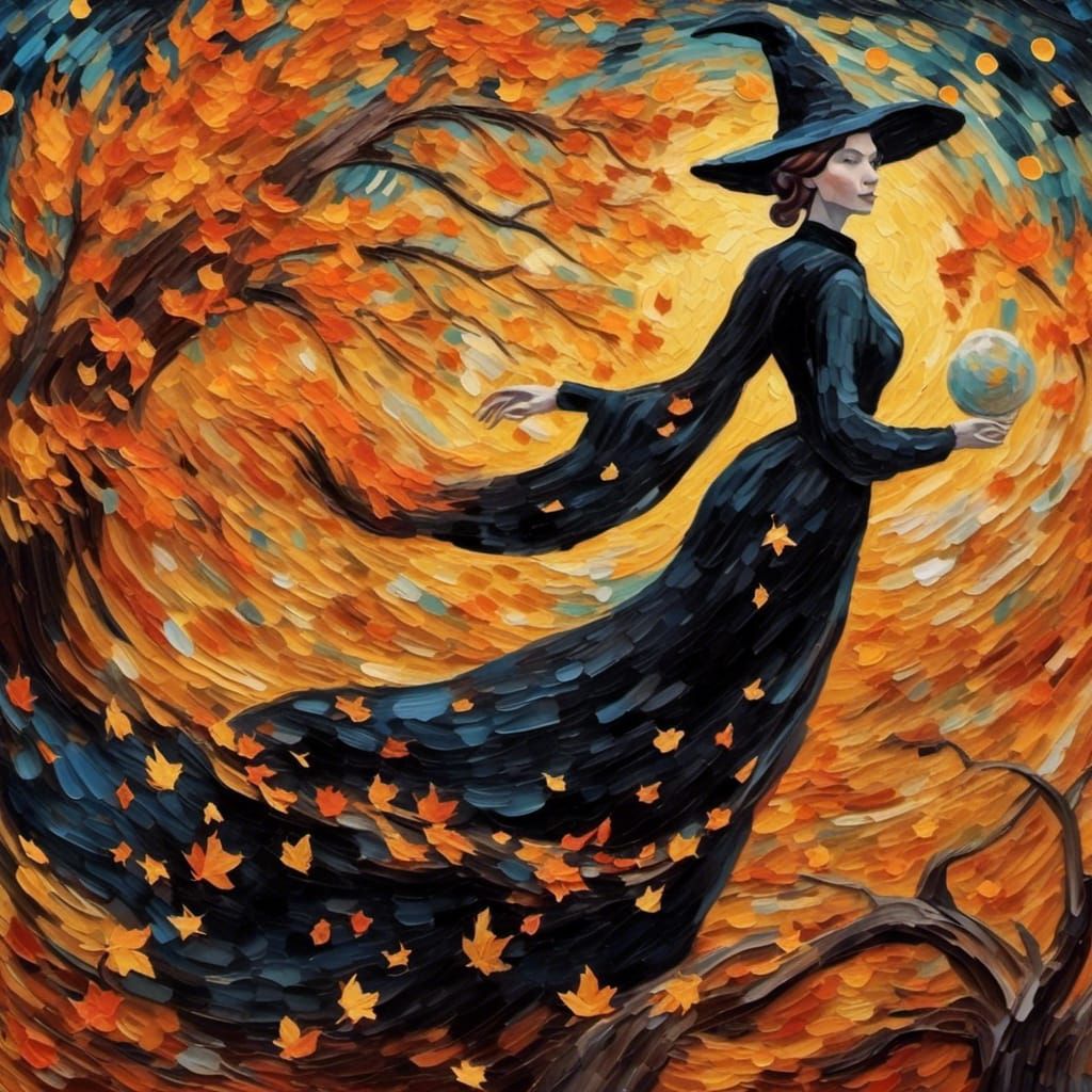 Halloween Witch Painted in Post-Impressionist Style