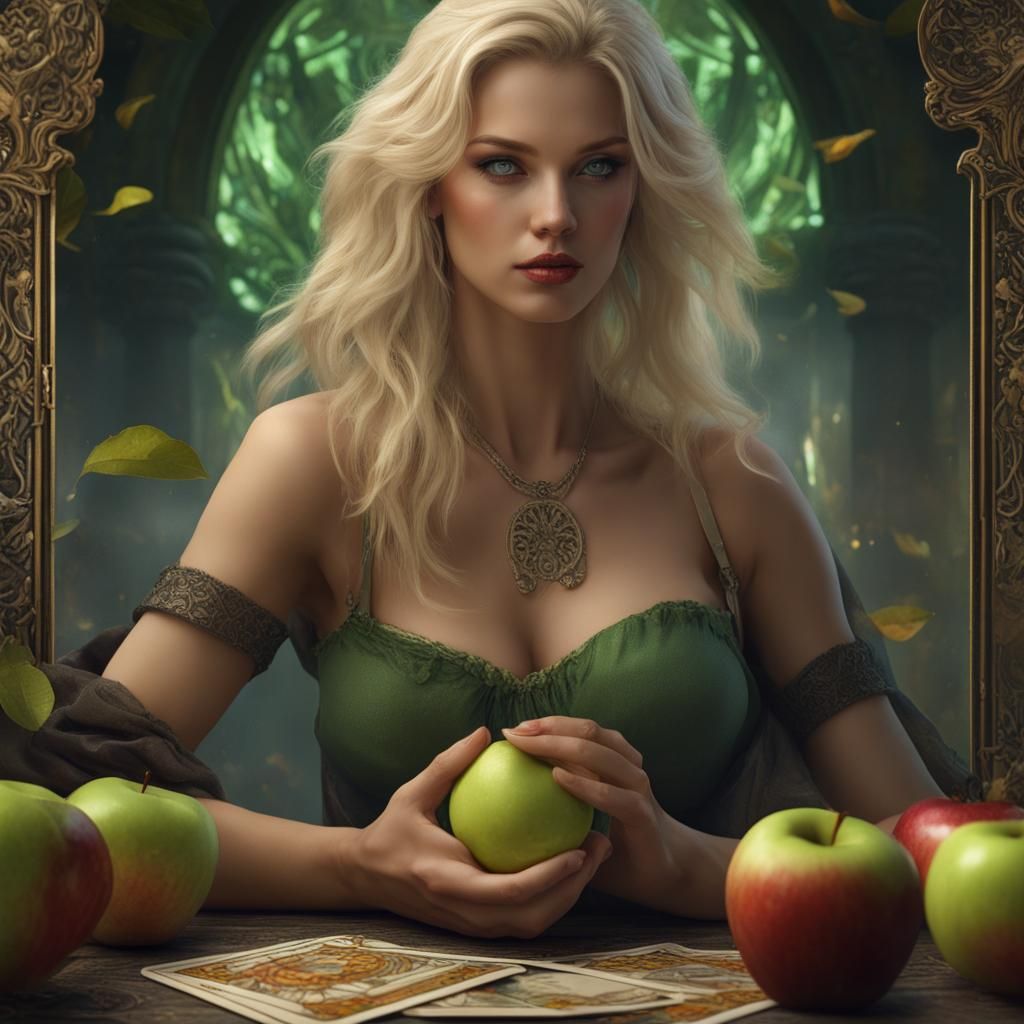 Tarot Card: Woman with Apple, Dark Fantasy