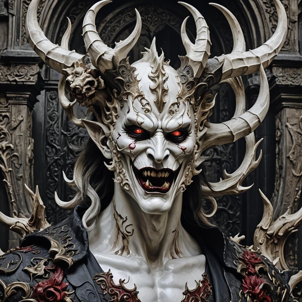 Demonic Creature in Opera Mask: Gothic Horror Portrait