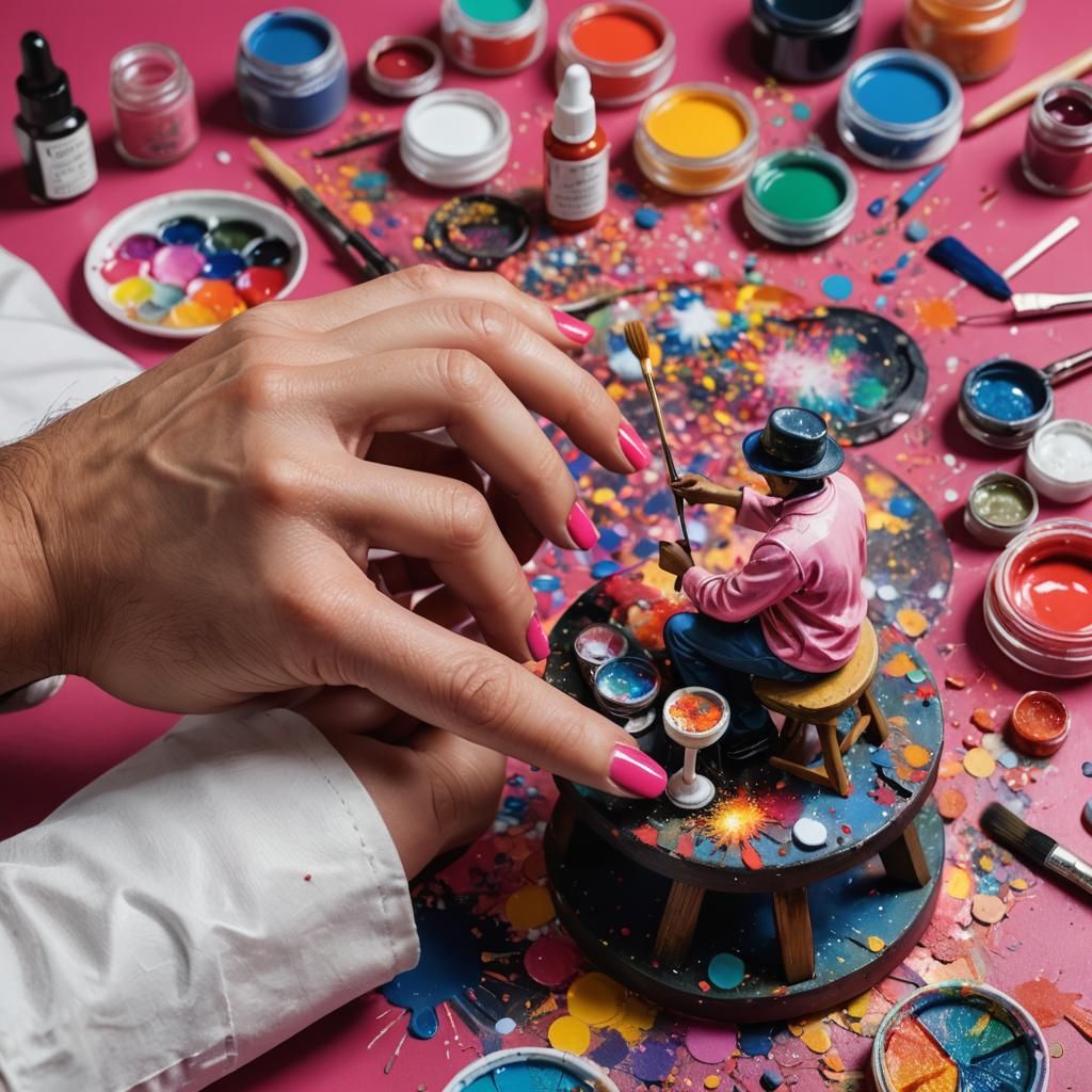 Vibrantly Painted Nails with Miniature Painter, Art Nouveau