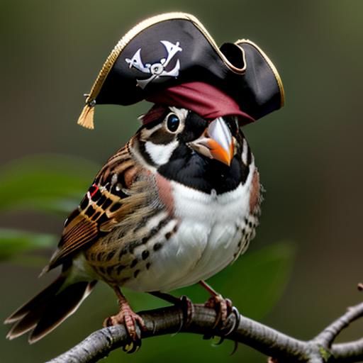 Sparrow Pirate Portrait Perched on Branch