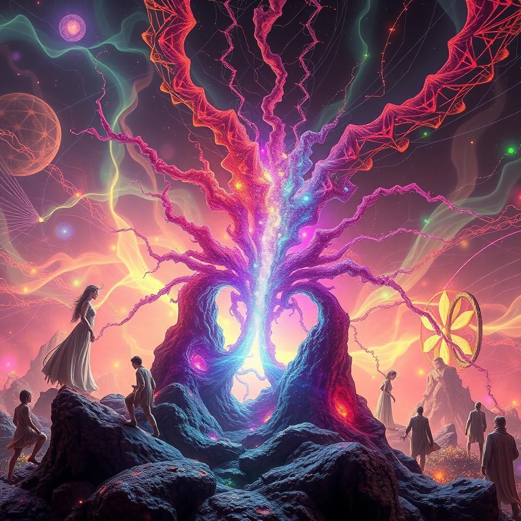 Chromatic Fractal Formations in Dystopian Synthwave Style