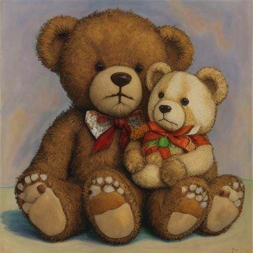 Teddy Bear with Honey, Expressionist and Surreal Illustratio...