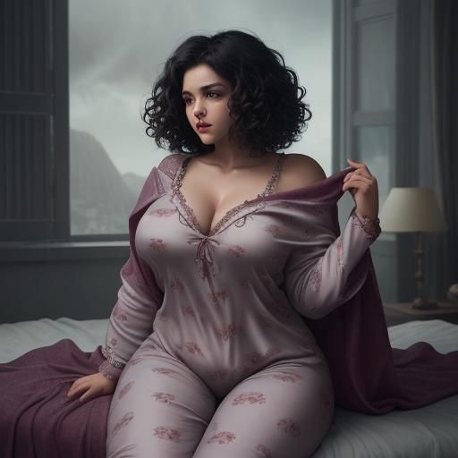 Curvy Woman with Curls in Bed