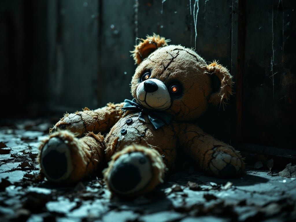 Abandoned Teddy Bear in a Haunting Gothic Atmosphere