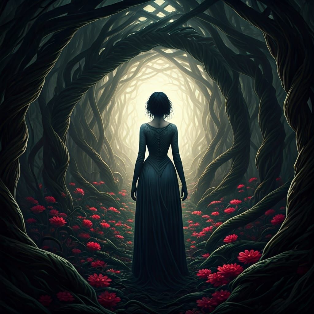 Gothic Woman in a Nightmarish Garden