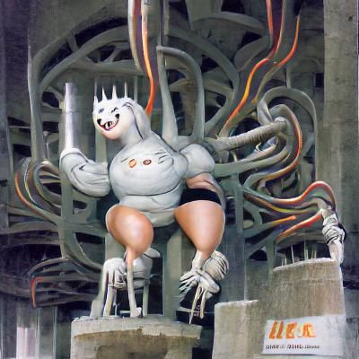 Electrical Monster Concept Art with Concrete Column