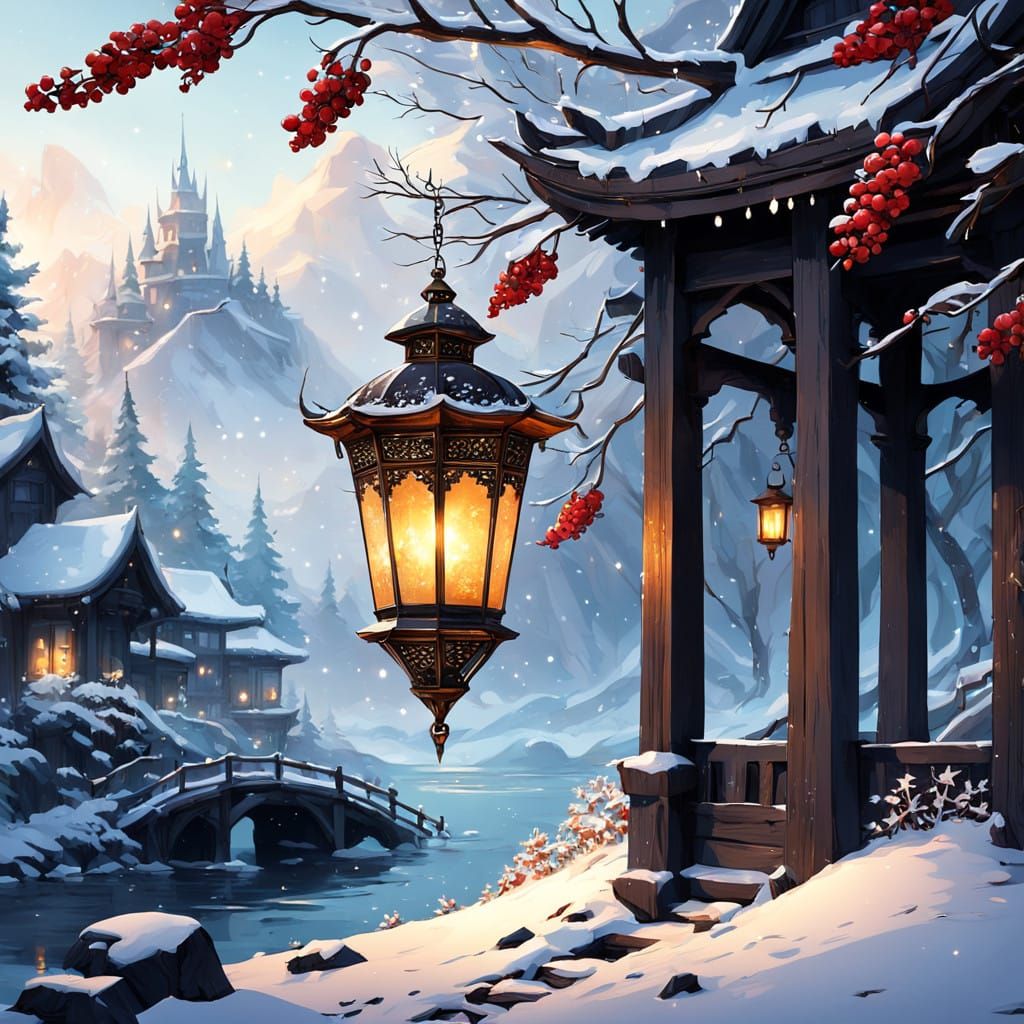 Luminous Winter Lantern in 3D Anime Style