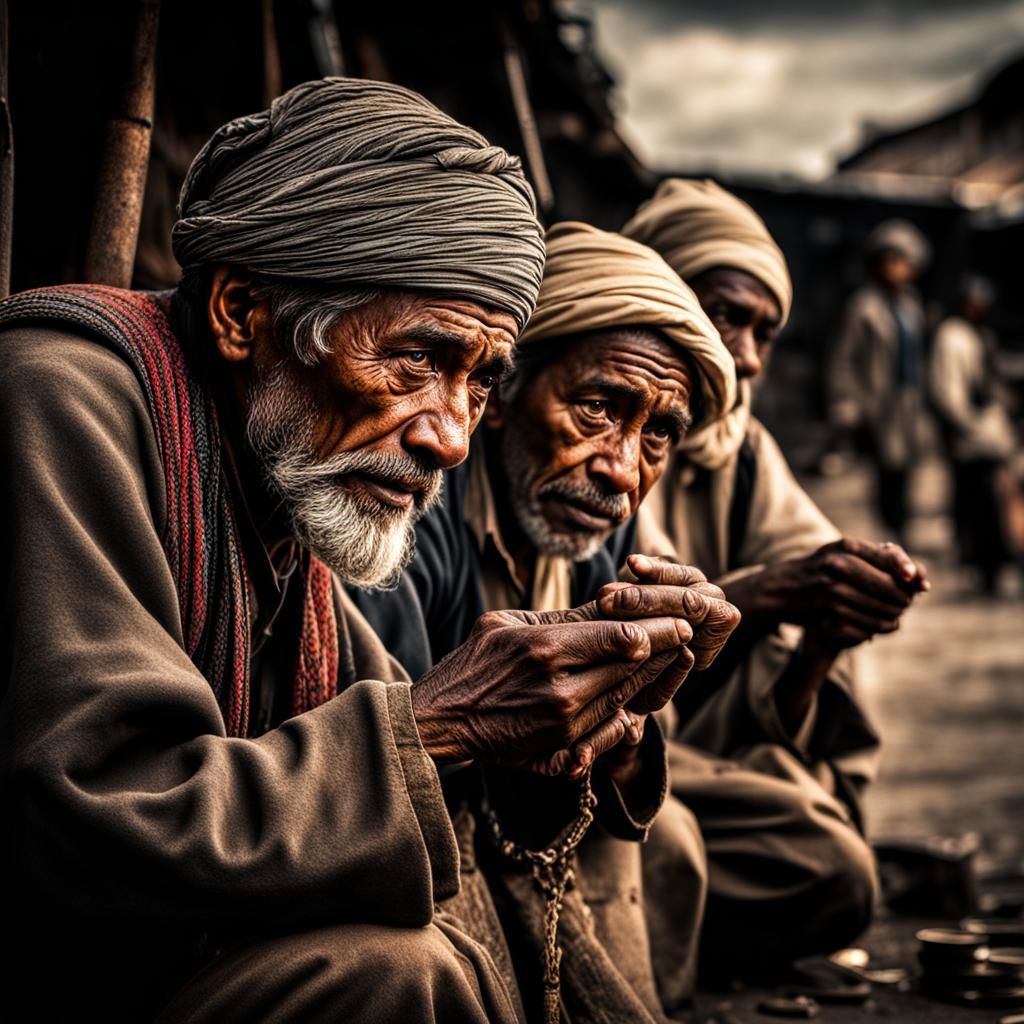 Hyperrealistic Image of Beggars in Cinematic Style