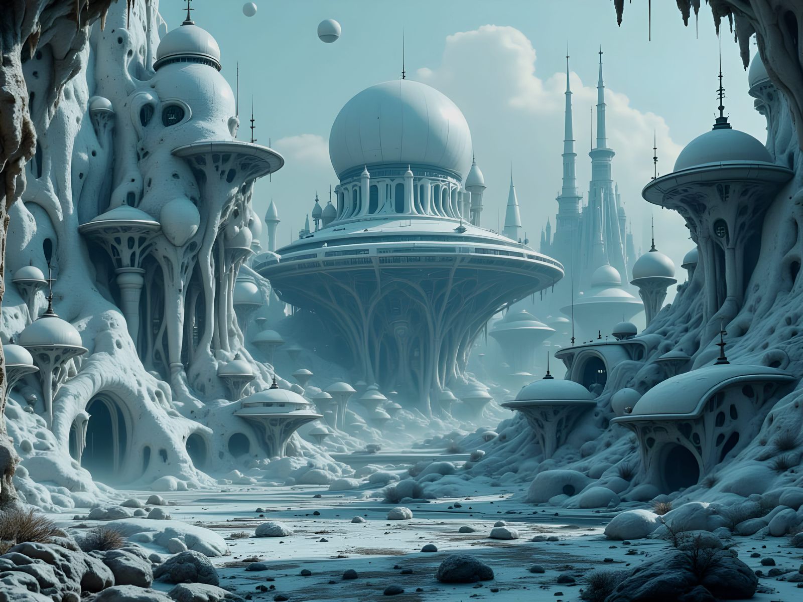 Biosynthetic Metropolis on Frosty Ice Planet near Blue Dwarf...