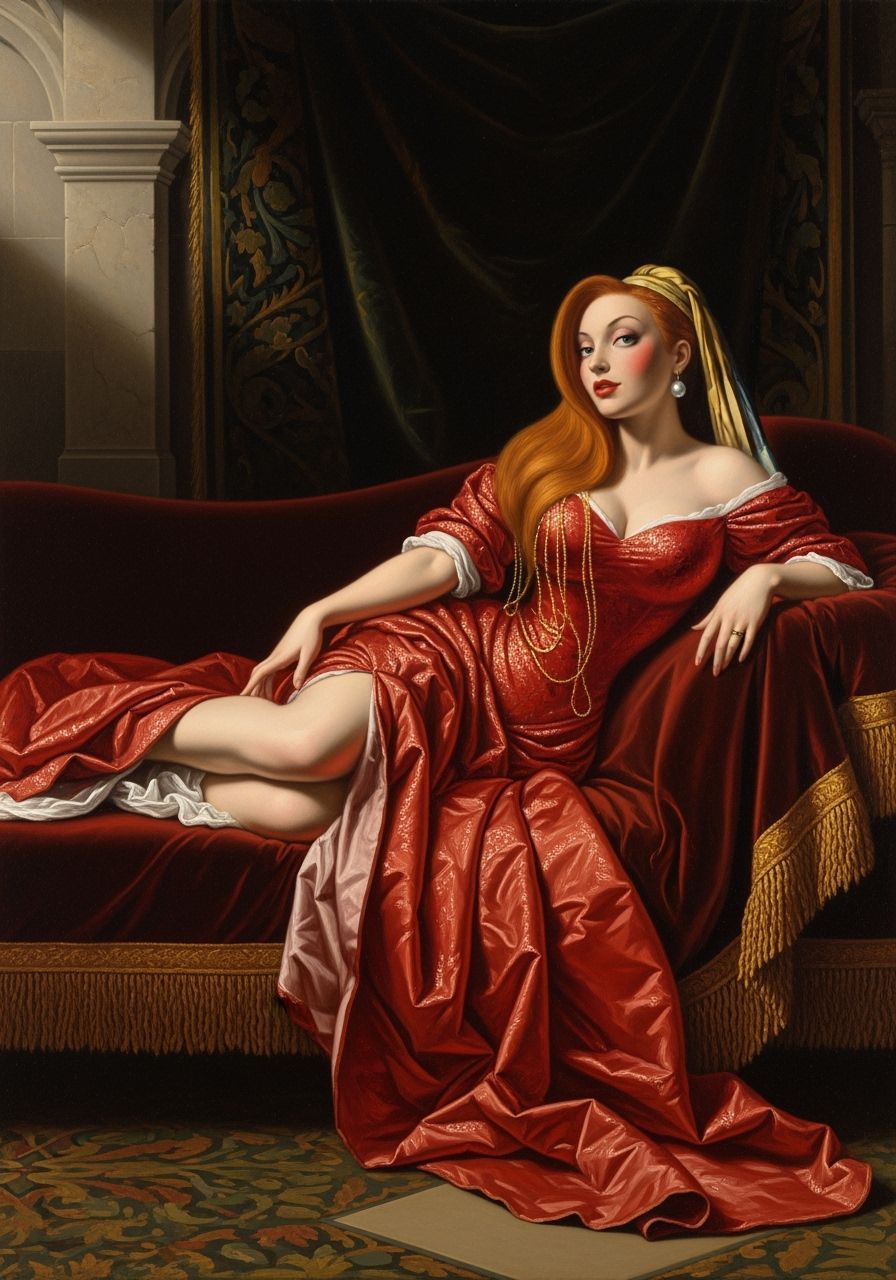 Jessica Rabbit as Renaissance Muse in Oil Painting Style