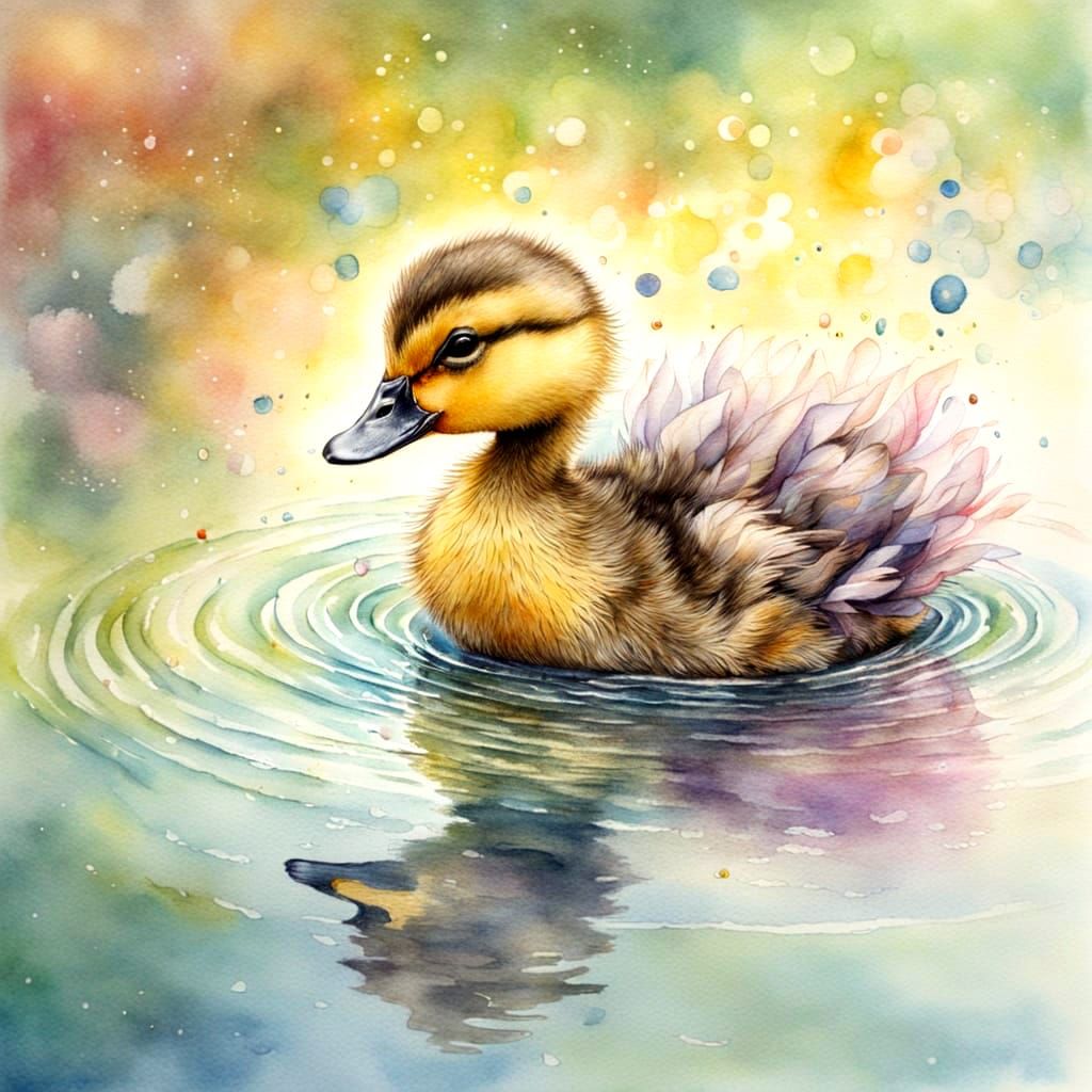 Colourful Duckling in Tutu: Watercolor Art