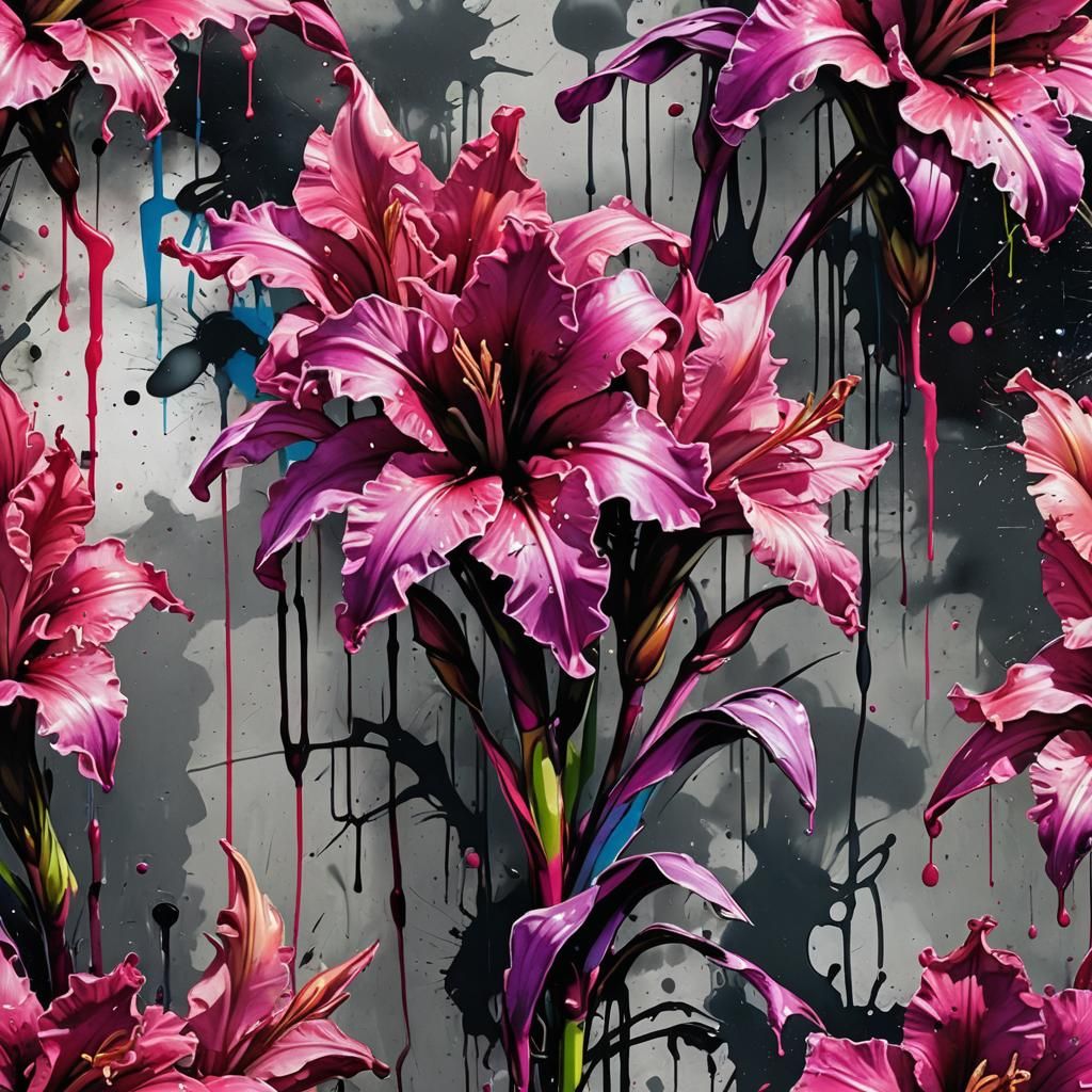Magenta Gladiolus in Graffiti Splash Art Style