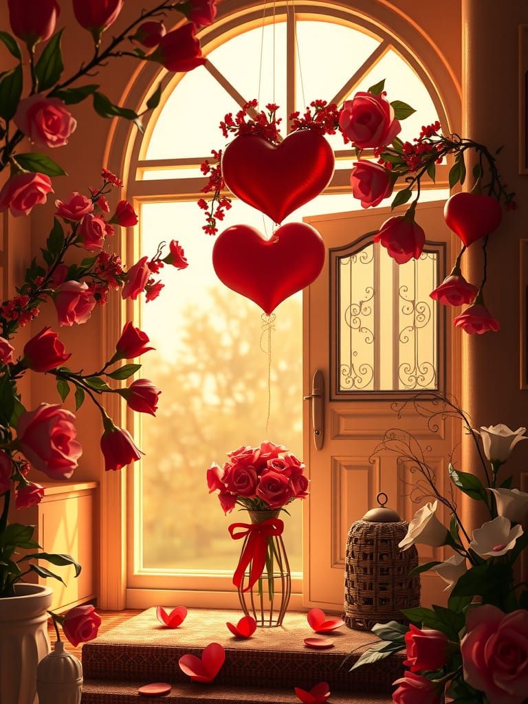 Surreal Valentine's Day Interior in Hyper-Realistic Style