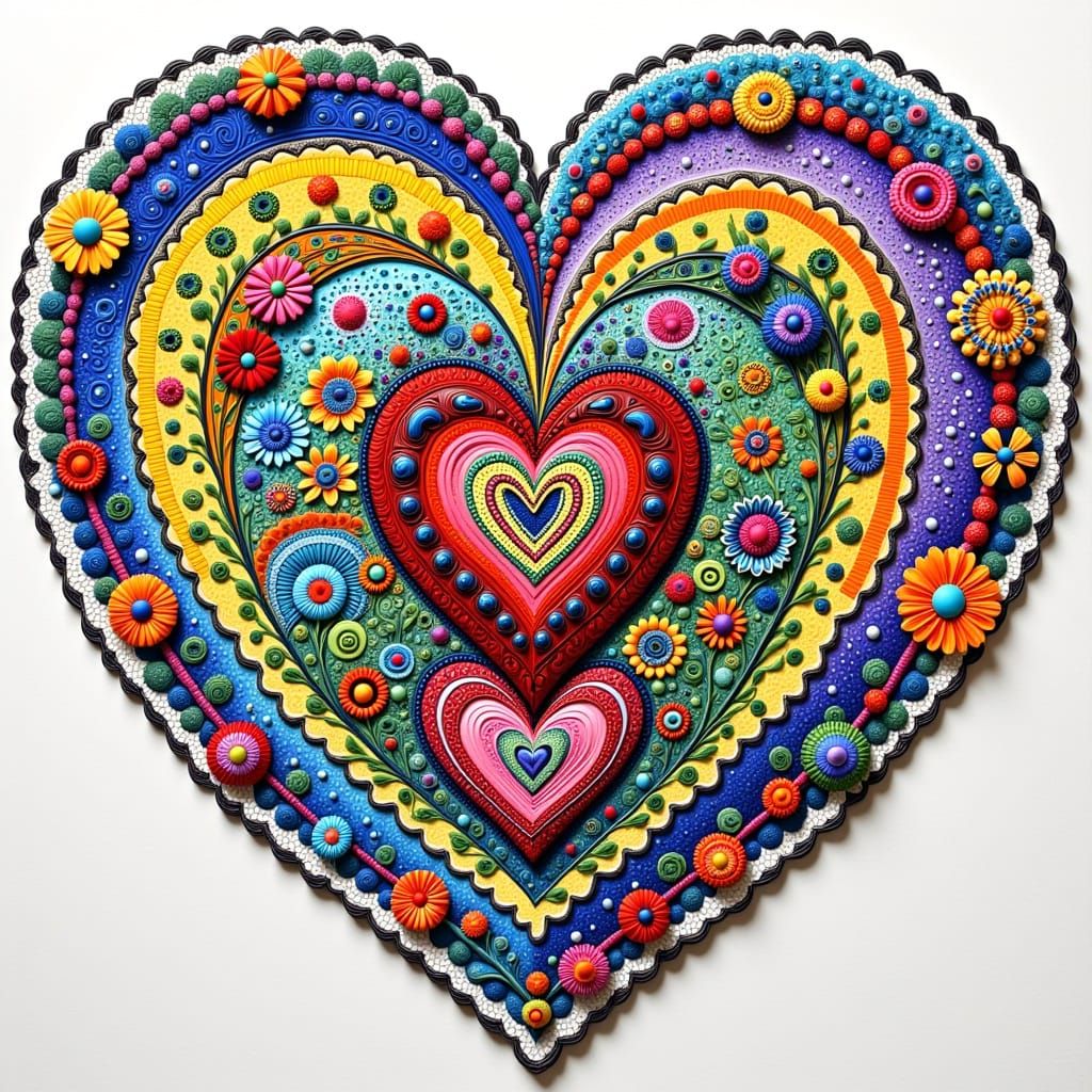 Surrealist Heart Embroidery in Vibrant Patterns