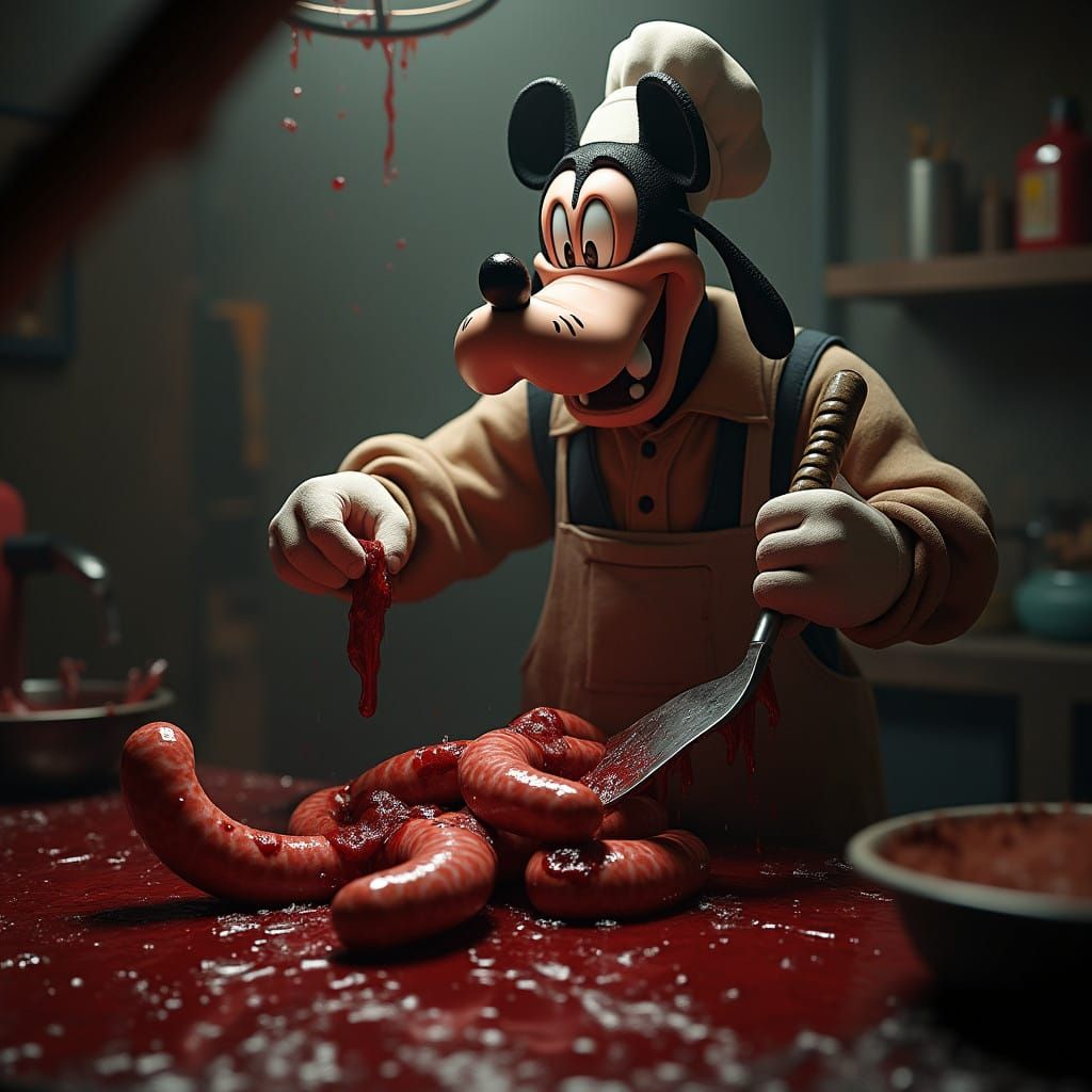 Surreal Horror Core Scene: Goofy's Butcher Shop of Terror