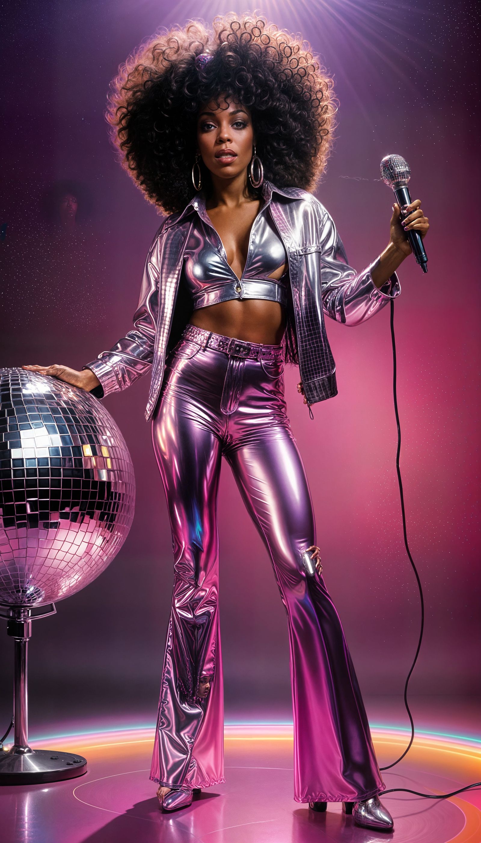 Afro Disco Goddess in Vibrant Rave Attire