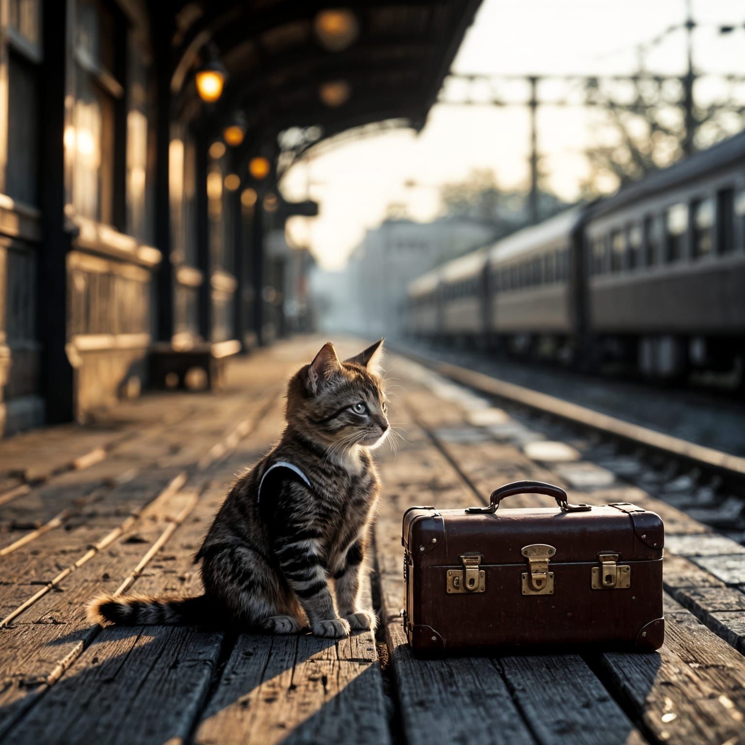Kitten at Vintage Train Station