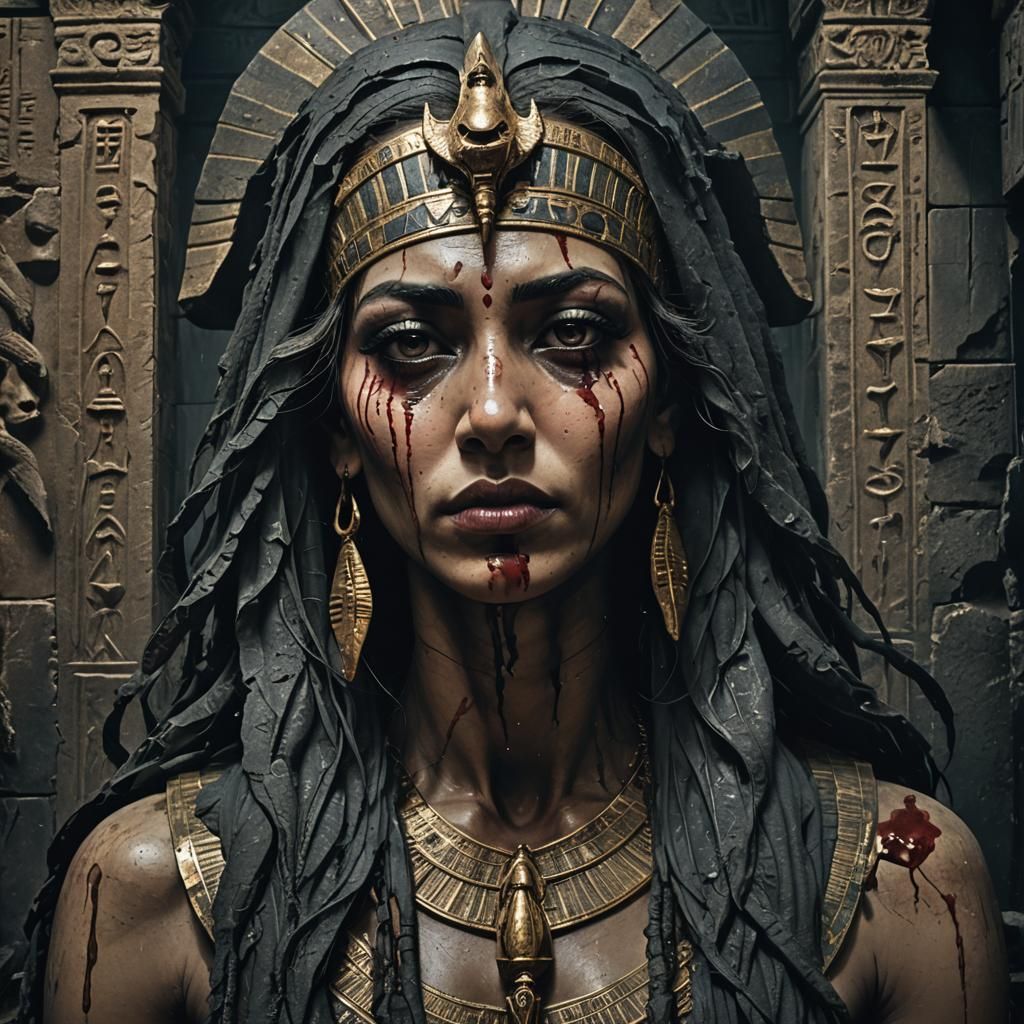 Egyptian Goddess of Sorrow in Dark Fantasy Style