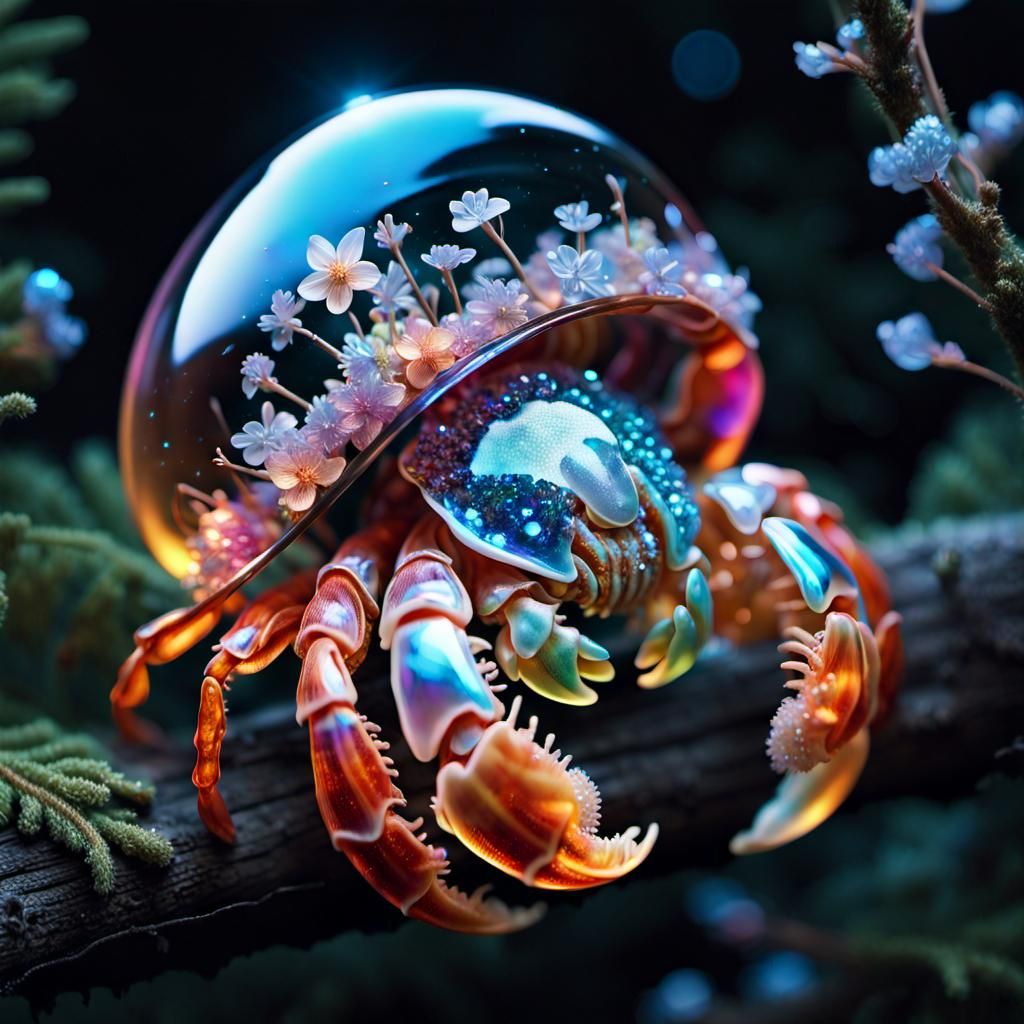 Bioluminescent Flowers in Crystal Crab Shell