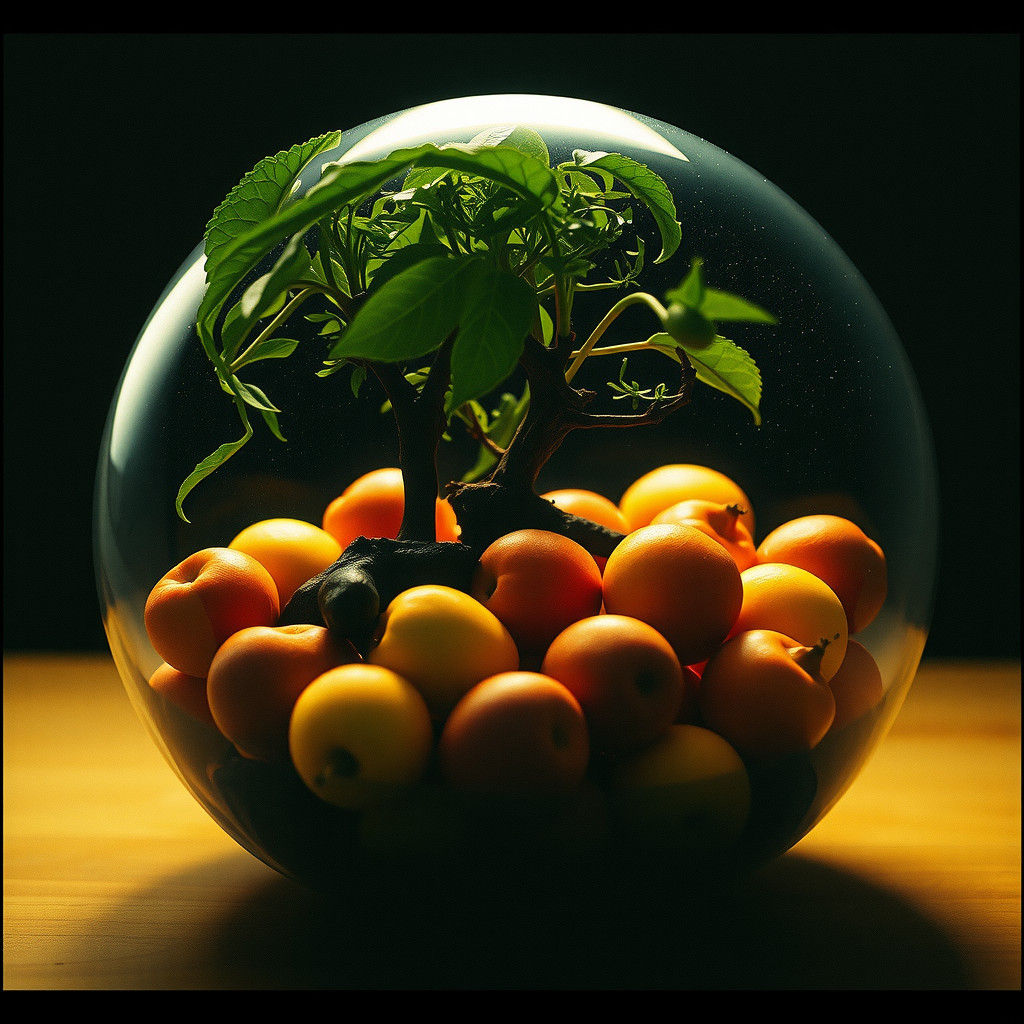 Surreal Fruit Bowl with Forest and Supernova