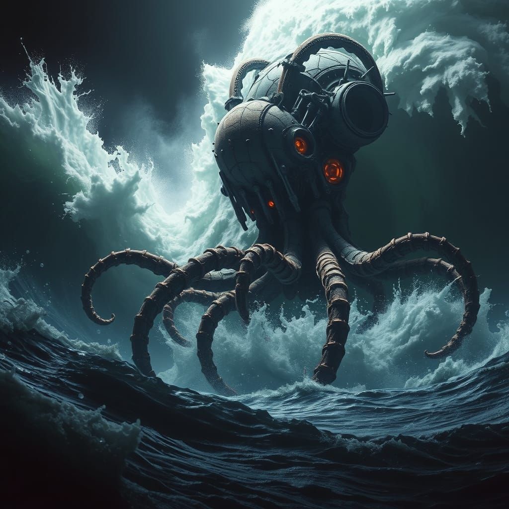 Giant Biomechanical Octopus Robots in Crushing Waves