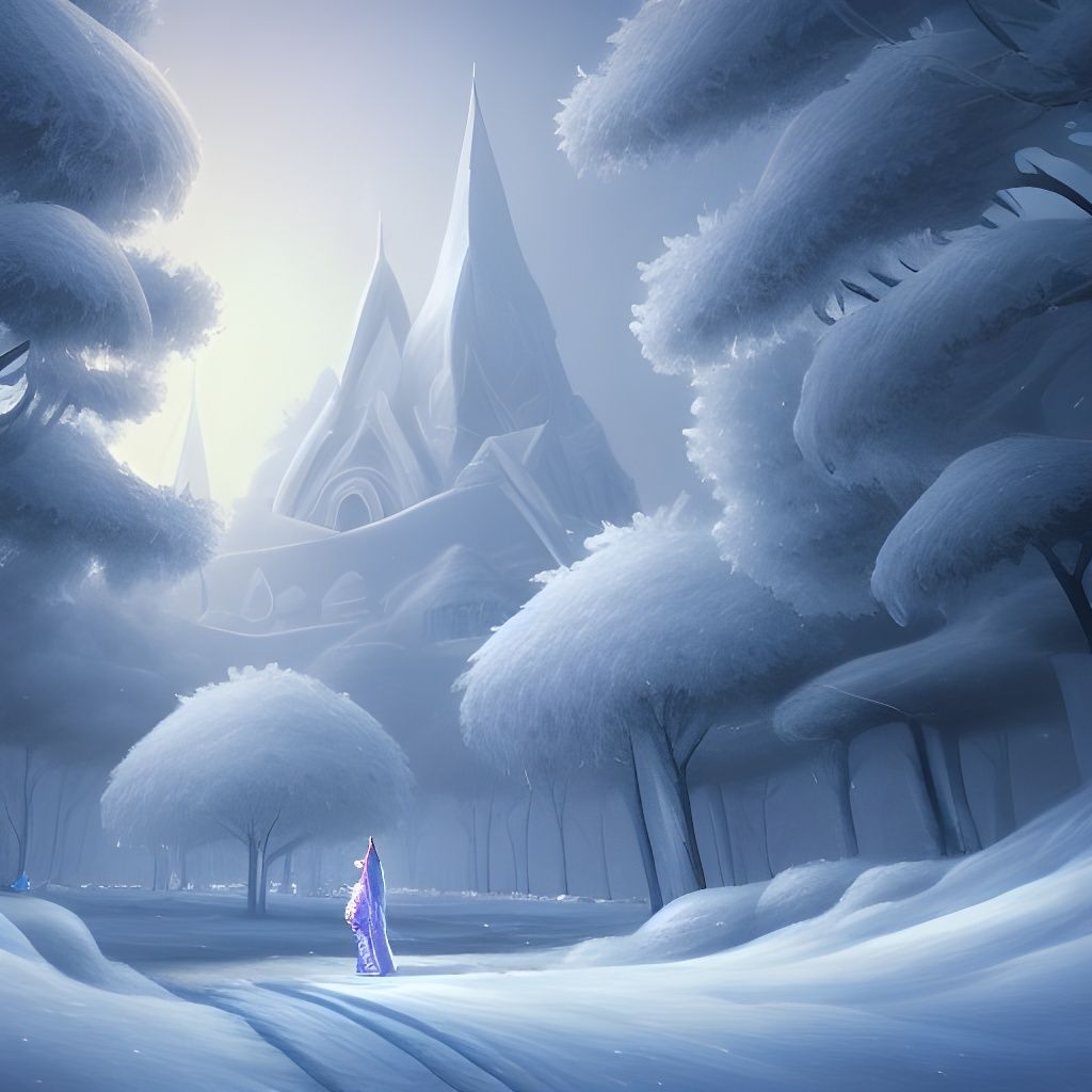 Snowstorm Landscape with Traveler in Digital Art Style