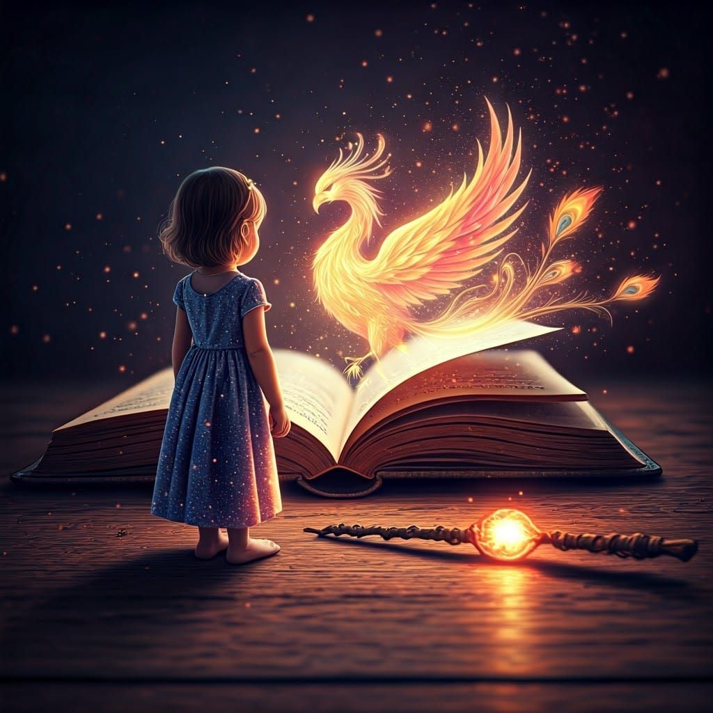 Mystical Girl and Phoenix in Fantasycore Style