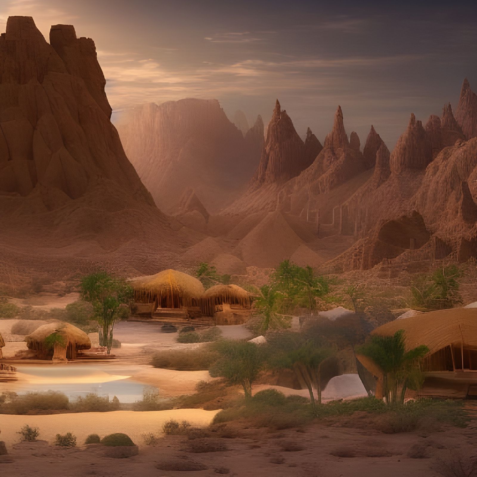 Desert Oasis with Cozy Shelter: Digital Matte Painting