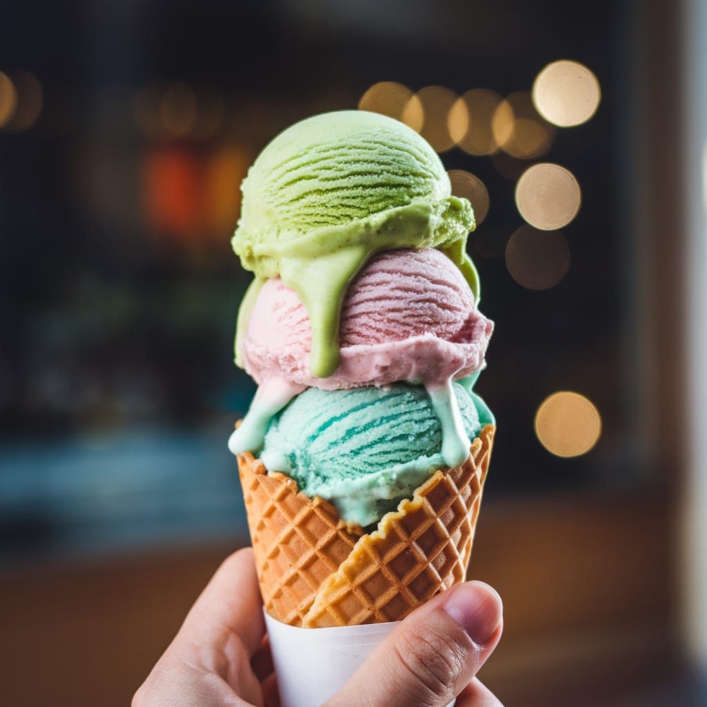 Colorful Ice Cream Cone on White Background