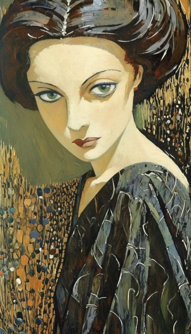 Elegant Goth Girl: High Contrast Impasto Portrait