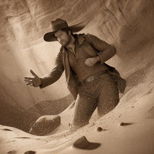 Cowboy Sinking in Quicksand: Wild West Photorealistic Portra...