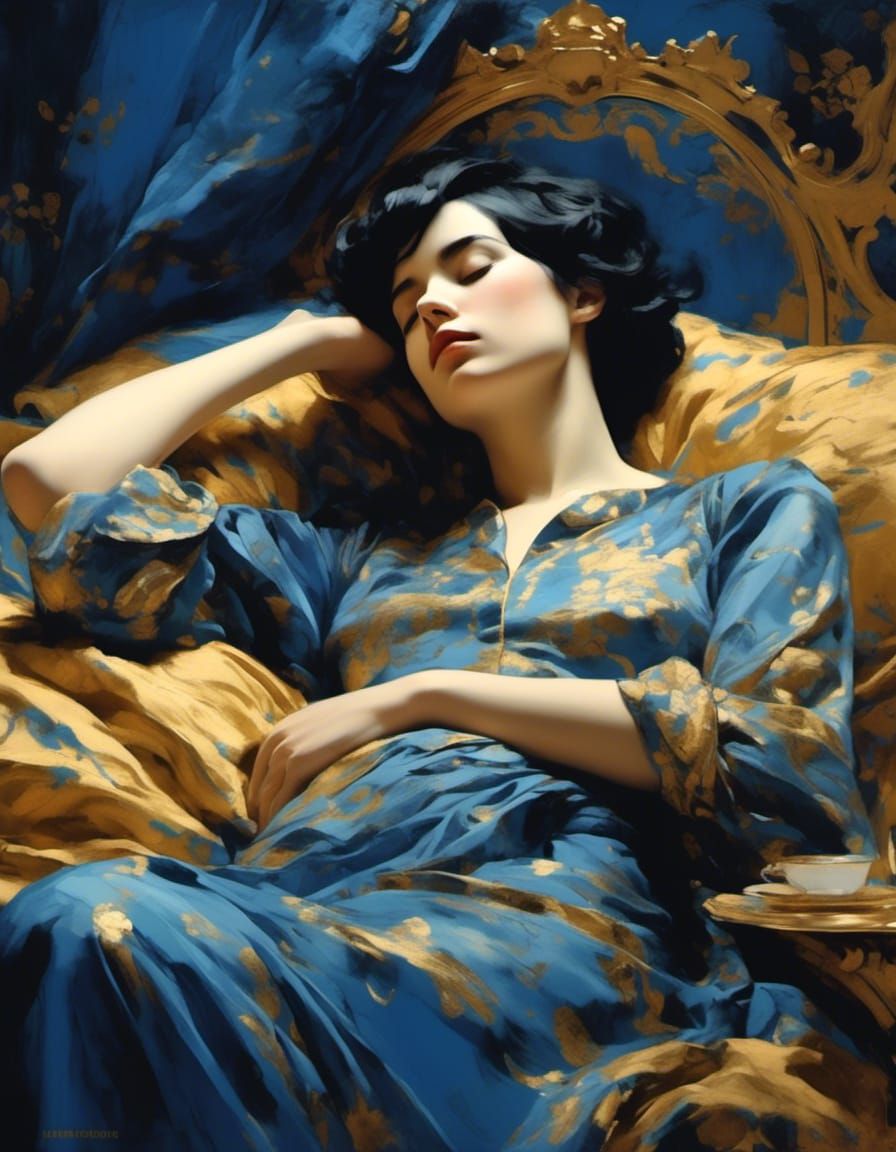 Modern Noir: Sleeping Woman in Electric Dreamscape