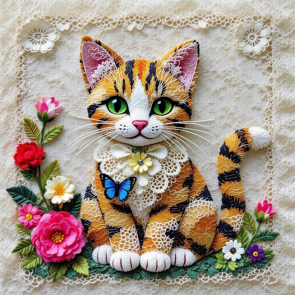 Intricate Lace Cat Collage Artwork